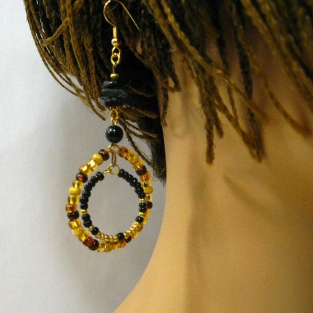 Set of Handcrafted Glass BOHO style Glass Beaded Drop Hoop Earrings 2.5in - Picture 5 of 8